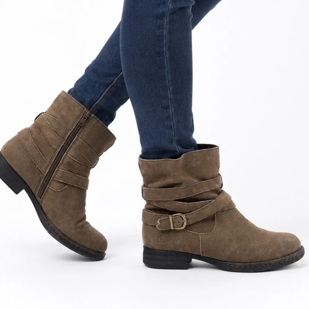 Born Vintage Laila Distressed Taupe Suede Ankle Boots Women's Size 8.5